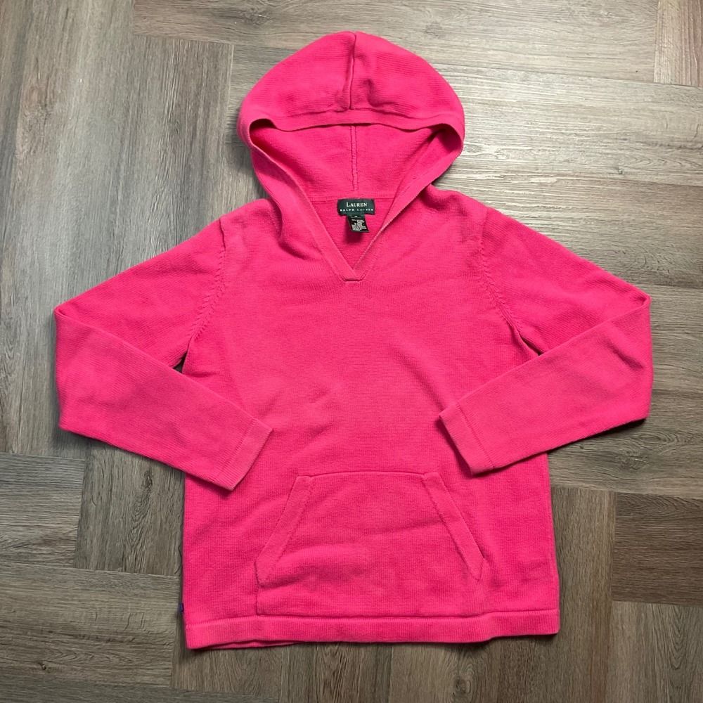 Vintage Y2K Lauren Ralph Lauren Cotton Hoodie Sweater Womens Medium M Hot Pink
